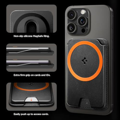Spigen for MagSafe Wallet, Holds 3 Cards, Strong Magnet, Valentinus MagFit+ - color: PU Black (MagFit+), size: 3-Cards