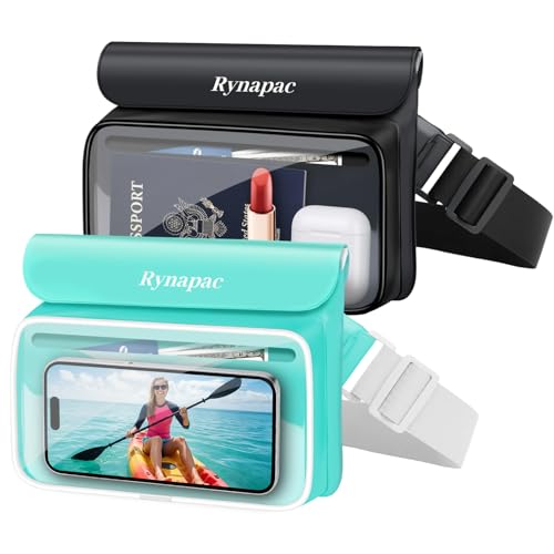 IPX8 Waterproof Fanny Pack, [Up to 8.5"] Waist Bag for Women, Floating Phone Pouch Dry Bag for iPhone 17 16 15 Pro Max, Passport, Wallet, Card, Travel Beach Kayaking Boating Essentials, 2 Pack - color: Black + Green
