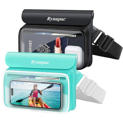 IPX8 Waterproof Fanny Pack, [Up to 8.5"] Waist Bag for Women, Floating Phone Pouch Dry Bag for iPhone 17 16 15 Pro Max, Passport, Wallet, Card, Travel Beach Kayaking Boating Essentials, 2 Pack - color: Black + Green