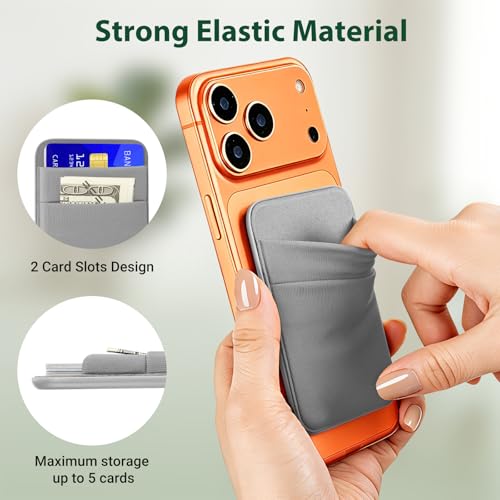 takyu Wallet Compatible with Magsafe, Stretchy Cloth 2600Gs Secure Magnetic Strength Minimalist Wallet Phone Credit Card Holder Compatible with iPhone 17 16 15 14 13 12 Series Case Gray - color: Grey