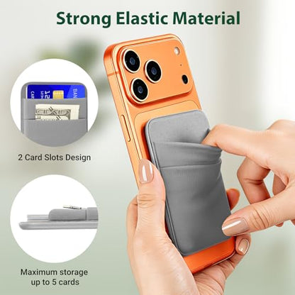takyu Wallet Compatible with Magsafe, Stretchy Cloth 2600Gs Secure Magnetic Strength Minimalist Wallet Phone Credit Card Holder Compatible with iPhone 17 16 15 14 13 12 Series Case Gray - color: Grey