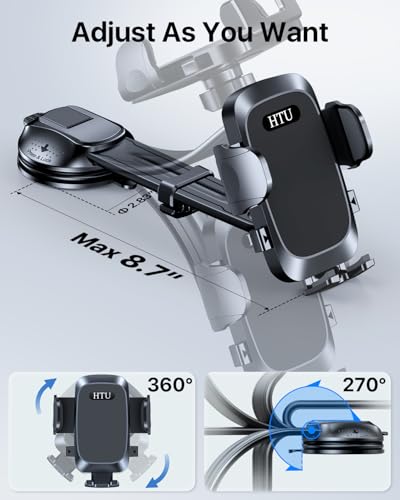 HTU [True Military-Grade Car Phone Holder [2026 Upgraded Strongest Suction & Vent Clip] Cell Phone Car Mount for Dashboard Windshield Vent Truck Cradle Dash Stand,(Black)