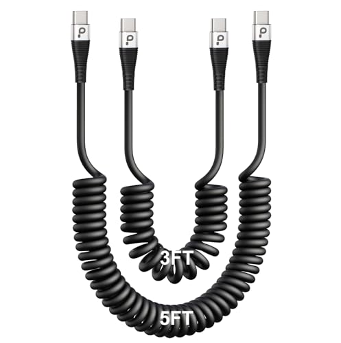 Coiled USBC to USBC Cables for Car 3FT/5FT, USB C to USB C Fast Charging - color: Silver, size: 3FT/5FT, style: USB C to USB C
