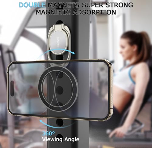 Doflyesky Magnetic Phone Grip for MagSafe Ring Holder, Metal Double Adjustable Gym Finger Ring Grip Kickstand, Removable Phone Grip for iPhone, iPad and Smartphones (Natural Titanium) - color: Natural Titanium