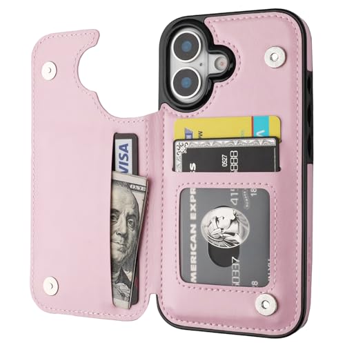 ONETOP for iPhone 17 Wallet Case with Credit Card Holder,Pink | Kickstand,ID/Cash Holder,Case Wallet with Card Slots,Double Magnetic Clasp,Durable PU Leather Shockproof Cover for Women Men - color: Pink