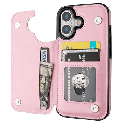 ONETOP for iPhone 17 Wallet Case with Credit Card Holder,Pink | Kickstand,ID/Cash Holder,Case Wallet with Card Slots,Double Magnetic Clasp,Durable PU Leather Shockproof Cover for Women Men - color: Pink