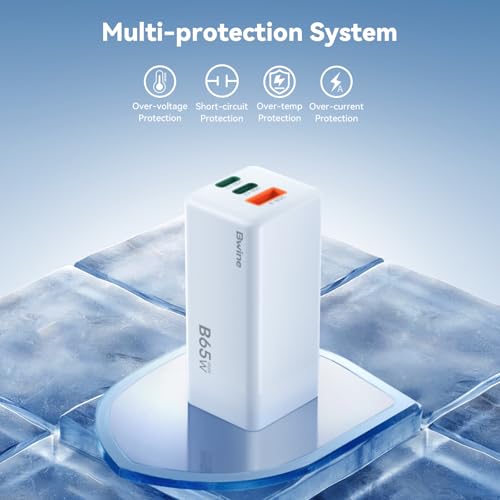 Bwine 65W GaN USB C Charger, 3-Port Fast Wall Charging Block - color: Off White & Orange