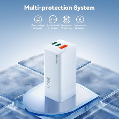 Bwine 65W GaN USB C Charger, 3-Port Fast Wall Charging Block - color: Off White & Orange