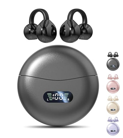 Clip-on Earbuds Open Ear Wireless Bluetooth 5.4 Headphones - color: Black