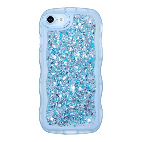 ZTOFERA for iPhone 7/8/SE Case 4.7", Cute Curly Wavy Design with Glitter Sequins,Luxury Aesthetic Bling Sparkly Shockproof Protective Phone Case for iPhone 7/8/SE-Glitter Blue - color: Glitter Blue, size: for iPhone 7/8/SE 4.7"