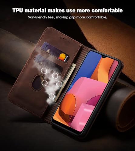 Asuwish Flip Wallet Phone Case for Samsung Galaxy A20s with Tempered Glass Screen Protector Magnetic Closure Folio Cover Credit Card Holder Slot Stand Cell Accessories A 20s Plus A207M Women Coffee - color: Coffee