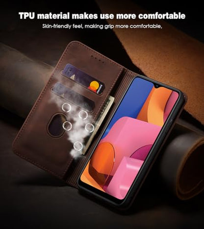 Asuwish Flip Wallet Phone Case for Samsung Galaxy A20s with Tempered Glass Screen Protector Magnetic Closure Folio Cover Credit Card Holder Slot Stand Cell Accessories A 20s Plus A207M Women Coffee - color: Coffee