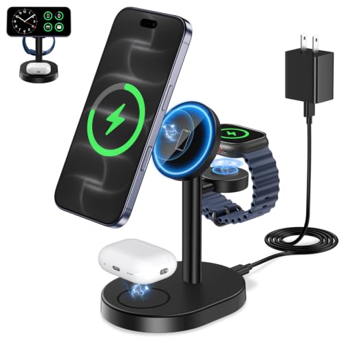 Mag-Safe Charger 3 in 1 Charging Station for iPhone Apple Watch AirPods - color: Black, size: 15W