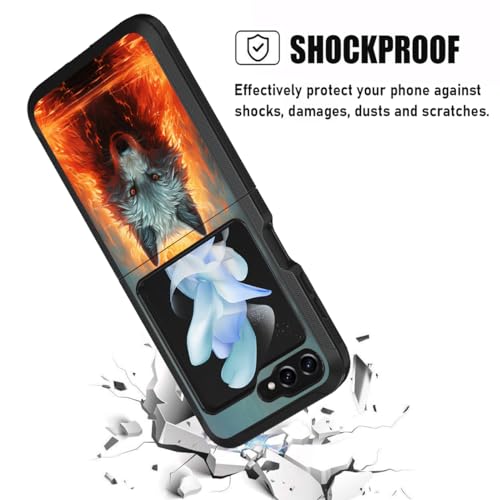 for Samsung Galaxy Z Flip 5 Case, Heavy Duty Dual Layer Hybrid Military Grade Shockproof Drop Folding Protective Cover for Samsung Galaxy Z Flip 5 5G 2023, Fire Wolf - color: Fire Wolf