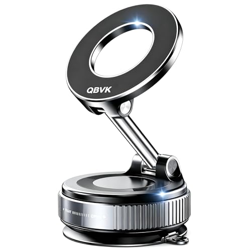Vacuum Magnetic Car Phone Holder Stand,Reinforced Ultra-Strong Vacuum Suction Cup,360° Rotation&Foldable,Universal Dashboard Windshield/Gym/Mirror/Kitchen Phone Stand,for All iPhone Series&All Android