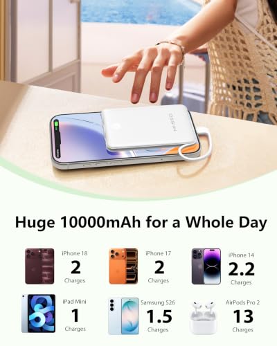 10000mAh Mini Portable Charger with Built in Cable, 2 Pack Purple & White - color: 2 Pack Purple & White
