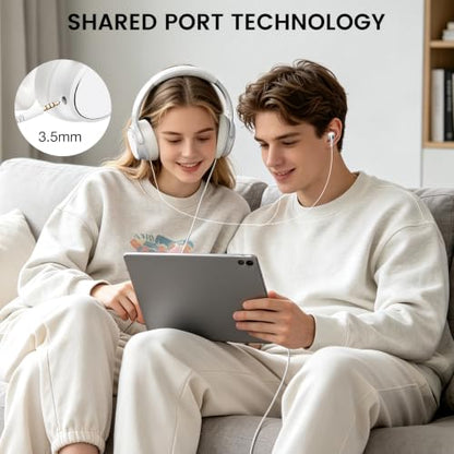 USB C Wired Over-Ear Headphones with Microphone - color: White