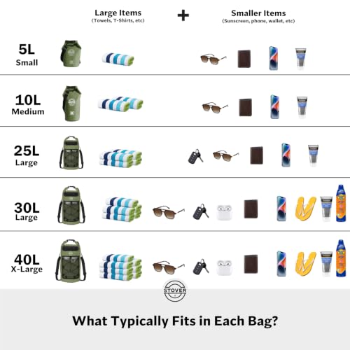STOVER 5/10/25/30/40L Waterproof Dry Bag, Small Lightweight Roll Top Dry Bag Backpack w/Waterproof Phone Case, Kayaking, Travel, Hiking, Fishing, Tubing, Camping, the Beach, Men/Women (Teal) - color: 5/10l Teal, size: 5L