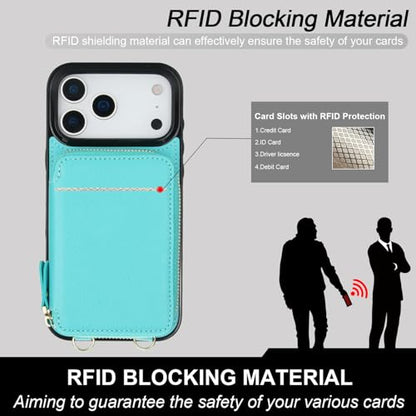 Bocasal Multi-Slot Crossbody Wallet Case for iPhone 17 Pro Max, Mint Green | RFID Blocking PU Leather Purse Case with Card Holder, Handbag Flip Cover with Zipper Wrist Strap Lanyard for Women 6.9 Inch - color: Green