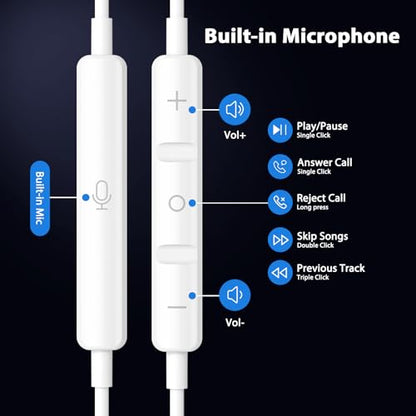 Jelanry Magnetic USB-C Wired Earbuds HiFi Stereo Headphones with Mic, White - color: White