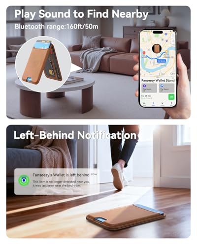 for MagSafe Wallet, Works with Apple Find My,5 Card Holder with Stand, Magnetic Phone Wallet Stand for iPhone 17/16/15/14/13/12 Pro Max Air Plus, RFID Blocking Vegan Leather,Brown - color: Findmy Brown