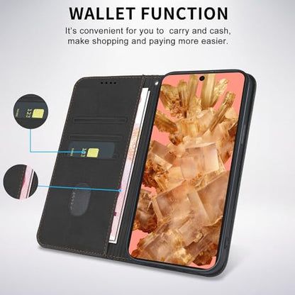 Wallet Case for Google Pixel 8 6.2 inch 2023 - [Strong Magnetic] PU Leather Folio Flip Case with Card Holder Kickstand Protective Phone Cover - Black - color: Black, size: Google Pixel 8 6.2"
