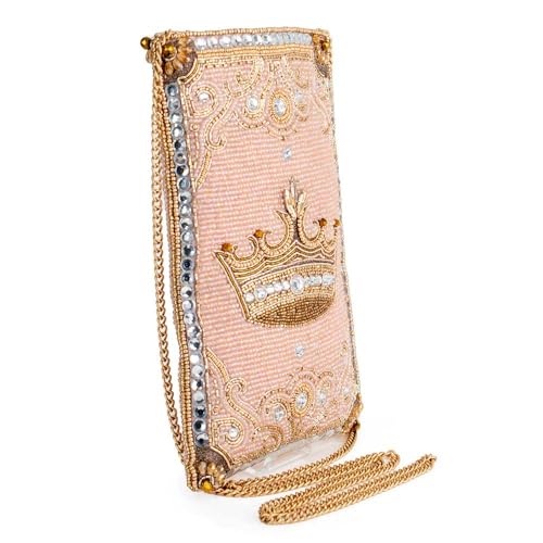 Mary Frances Crowned Jewel Beaded Crossbody Cell Phone Bag Clutch Novelty Purse with Removable Chain Strap, Pink