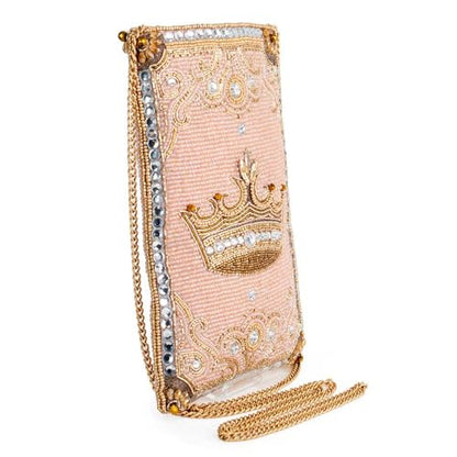 Mary Frances Crowned Jewel Beaded Crossbody Cell Phone Bag Clutch Novelty Purse with Removable Chain Strap, Pink