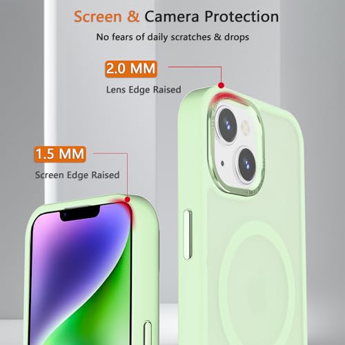 Magnetic iPhone 14/13 case,Compatible with Magsafe, Military-Grade Protection,Slim Translucent Matte Shockproof with Anti-Scratch Anti-Fingerprint Phone Cover (Matcha Green, iPhone 14/13) - color: Matcha Green, size: iPhone 14/13