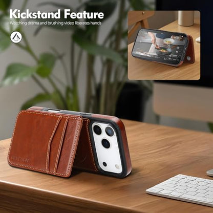 SkyEagle Compatible with MagSafe iPhone 17 Pro Max Case Wallet,Brown | Magnetic Clasp,RFID Blocking,PU Leather,Flip Folio Shockproof Phone Cover,with Credit Card Slots & Kickstand for Men & Women - color: Brown, size: iPhone 17 Pro Max - 6.9"