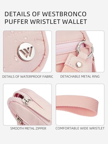 WESTBRONCO Wristlet Wallets for Women – RFID Blocking Quilted Nylon Phone Wallet, Card Holder Purse for Travel & Everyday Use - color: Pink