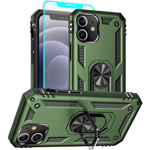 iPhone 12/12 Pro Case - Military Grade, Ring Shockproof, ArmyGreen - color: Army Green, size: iphone 12