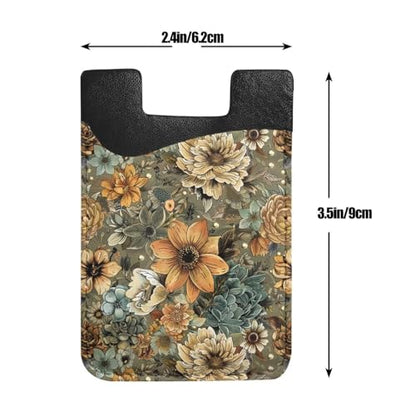 Leather Phone Wallet Retro Flower Cards Holder Compatible with Most Of Cell Phone Mandala Floral Rose Peony ID Card Holder for Back Of Phone - color: Floral Print