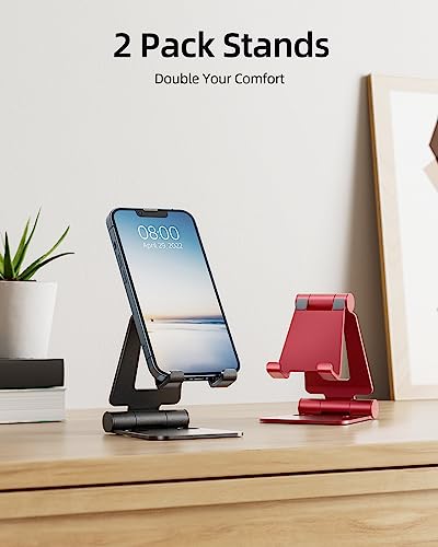 Nulaxy 2 Pack Aluminum Dual Folding Cell Phone Stanr for Desk, Black & Red - color: G-Black & Red