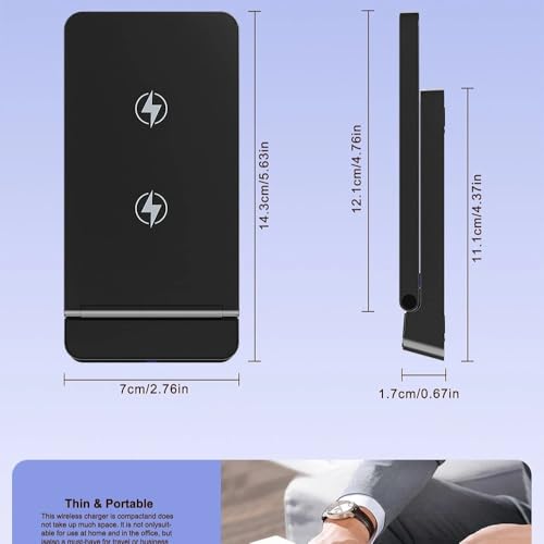 15W Foldable Double Coil Wireless Charger Phone Holder Stand for iPhone 17 16 15 14 13 12 Pro Max Samsung Xiaomi Fast Charging Station (Black)
