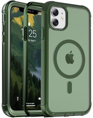 jaroco Magnetic for iPhone 11 Case Heavy Duty Protection Army Green | Compatible with MagSafe,Military Grade Drop Protection,Translucent Matte,Non-Slip,Shockproof 2-Layer Durable Bumper Case - color: Army Green, size: iPhone 11