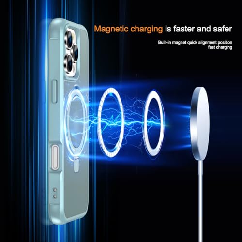 CHAOFEnG Magnetic Compatible with iPhone 16 Pro Max Case with Stand [Military Grade Drop Tested][Compatible with Magnet] Ring Translucent Slim Hard Back Soft Edge, Teal Green - color: Teal Green, size: iPhone 16 Pro Max