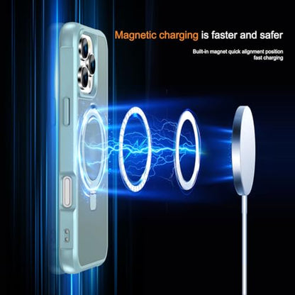 CHAOFEnG Magnetic Compatible with iPhone 16 Pro Max Case with Stand [Military Grade Drop Tested][Compatible with Magnet] Ring Translucent Slim Hard Back Soft Edge, Teal Green - color: Teal Green, size: iPhone 16 Pro Max