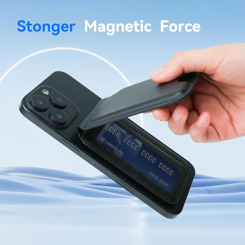 for MagSafe Wallet，Leather Magnetic Wallet for Phone with Adjustable Stand，5 Magnetic Credit Card Holder RFID Blocking for iPhone 17 16 15 14 13 12 Pro Max Air Series Cases Father's Day - color: Black