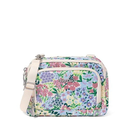 Baggallini Triple Zip with Front Wallet/Trifecta RFID Wallet Crossbody - color: Meadow Print