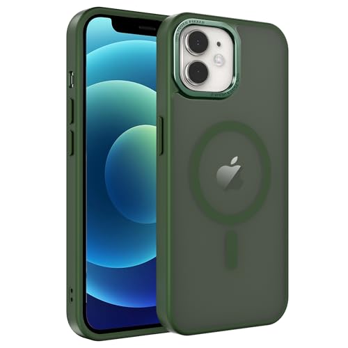 Magnetic iPhone 12/12Pro case,Compatible with Magsafe, Military-Grade Protection,Slim Translucent Matte Shockproof with Anti-Scratch Anti-Fingerprint Phone Cover (blackish green, iPhone 12/12Pro) - color: Blackish Green, size: iPhone 12/12Pro