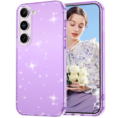 Glitter Case for Samsung Galaxy S23 5G Case, Bling Glitter Shockproof Phone Case for Galaxy S23 Case, Anti-Yellowing Clear Glittering Protective Case for Women and Girls (Purple) - color: Purple, size: S23