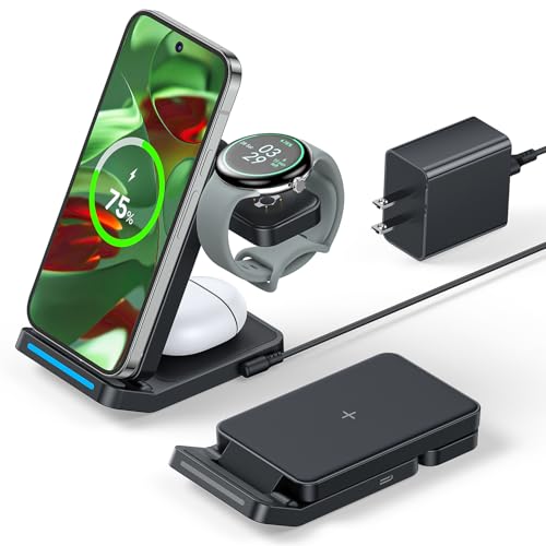 Meifigno 3 in 1 Foldable Wireless Charger for Google Pixel Watch 3/2, Black - color: Black