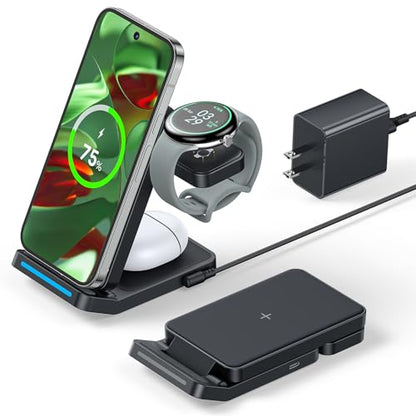 Meifigno 3 in 1 Foldable Wireless Charger for Google Pixel Watch 3/2, Black - color: Black