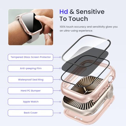 Goton Privacy Waterproof Case for Apple Watch Series 11/10 46mm - color: Rose Gold, size: 46mm