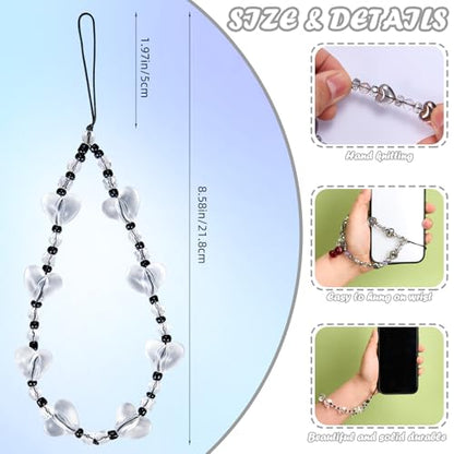 BEEFLYING Beaded Phone Charm Wrist Strap for Case - color: Transparent