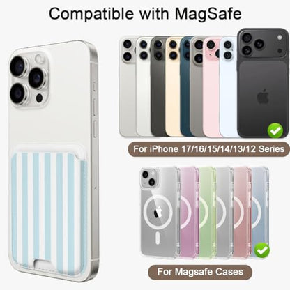 uCOLOR Upgraded Magnetic Cell Phone Wallet Card Holder-Compatible with MagSafe for iPhone 17/16/15/14/13/12 Series, Leather Magnetic Phone Wallet (Blue Stripes) - color: Blue Stripes