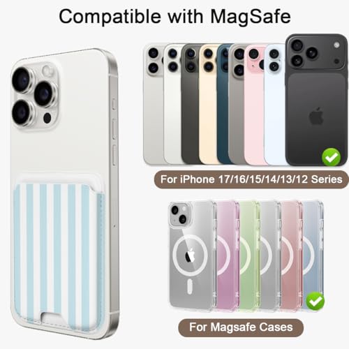 uCOLOR Upgraded Magnetic Cell Phone Wallet Card Holder-Compatible with MagSafe for iPhone 17/16/15/14/13/12 Series, Leather Magnetic Phone Wallet (Blue Stripes) - color: Blue Stripes