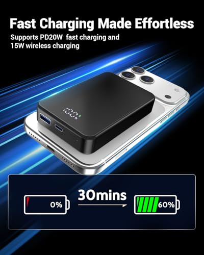 Magnetic Portable Charger for Magsafe Power Bank, 26800mAh 20W PD Large Capacity Aluminum Alloy USB-C in&Out Wireless Fast Charging Battery Pack for iPhone 17Pro Max/16/15/14/13/12 Series, Black - color: Black