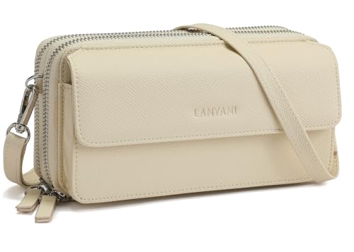 RFID Crossbody Wallet Wristlet Purse with Phone Pocket For Women Vegan Leather - color: Zb-saffiano Apricot White